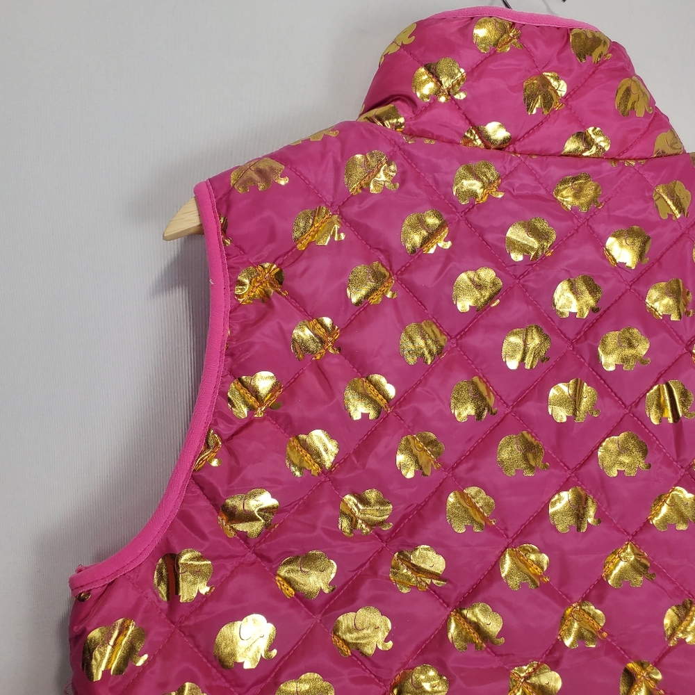 Simply Southern Pink Puffer Vest with Gold Elephant Pattern Size Medium - Picture 13 of 16